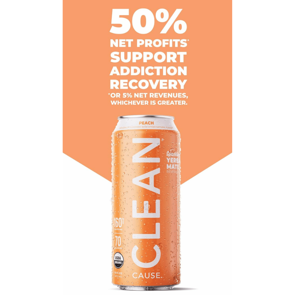 CLEAN Cause Organic Peach Sparkling Yerba Mate